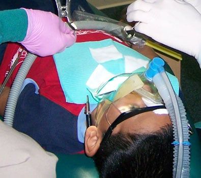 Child with gas mask on